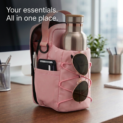 الحقيبة مع عبارة Your essentials. All in one place.